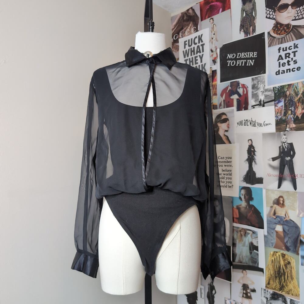 Black Sheer Long Vintage Sleeve Bodysuit